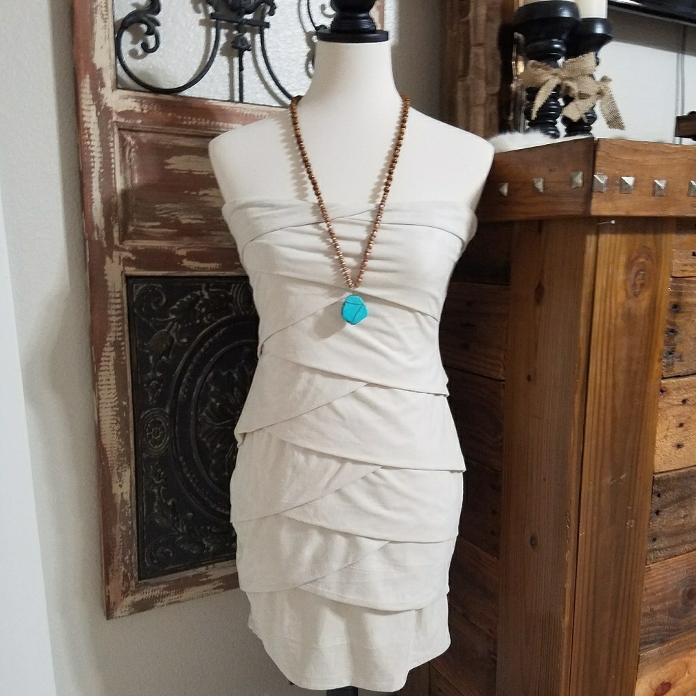Strapless faux suede mini dress